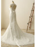 Mermaid Ivory Lace Tulle Keyhole Back Long Wedding Dress